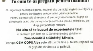 10 octombrie – Ziua Mondială a Sănătății Mintale